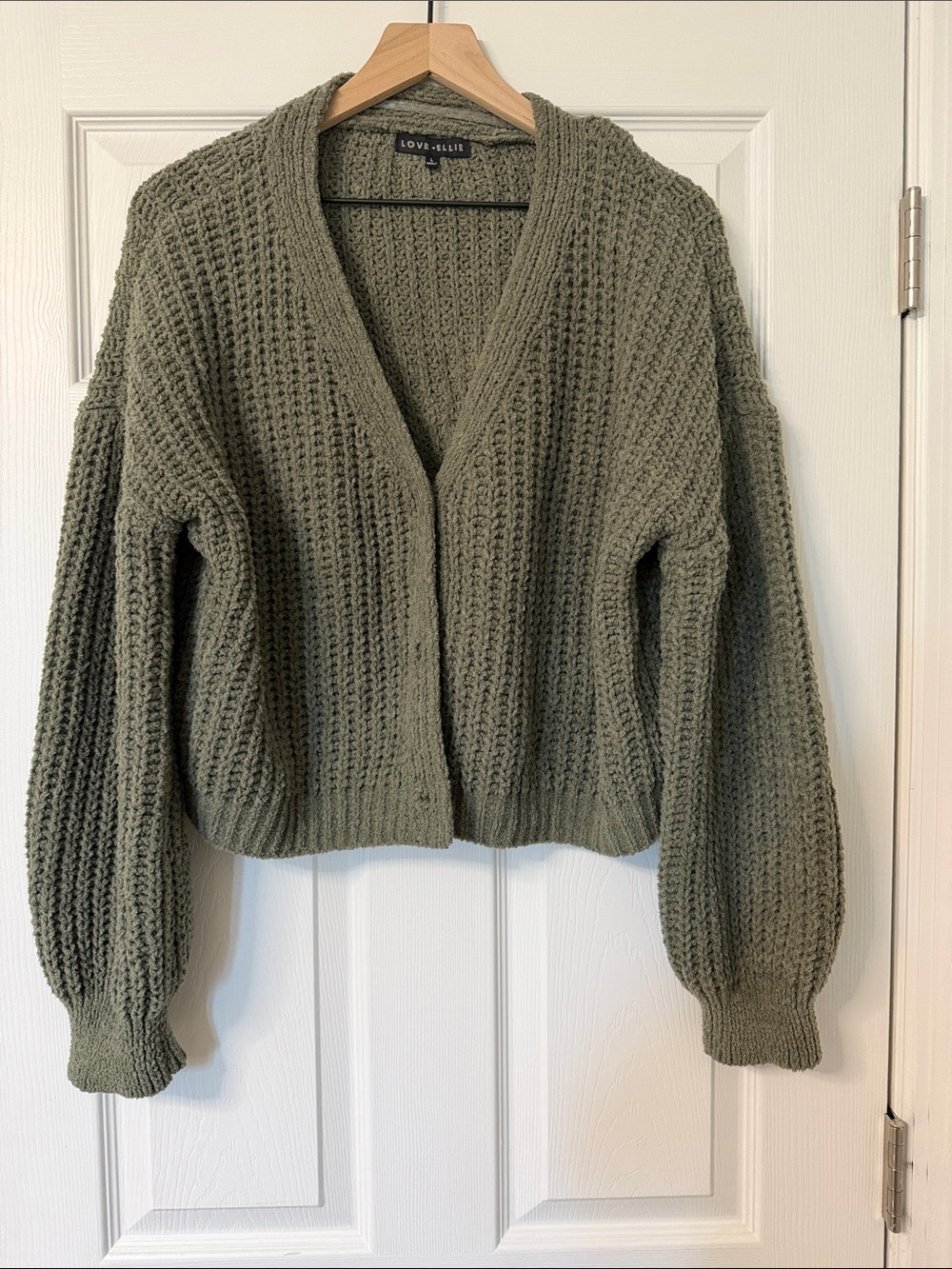 LOVE + LIE Olive Green V-Neck Chunky Knit Cardigan